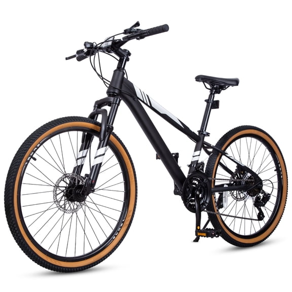 Hykolity 24 Inch Kids Mountain Bike, 21-Speed Children Teen Age 6-12 MTB Bicycle, Dual Disc Brakes, High Carbon Steel Frame Outdoor Cycling, Jet Black