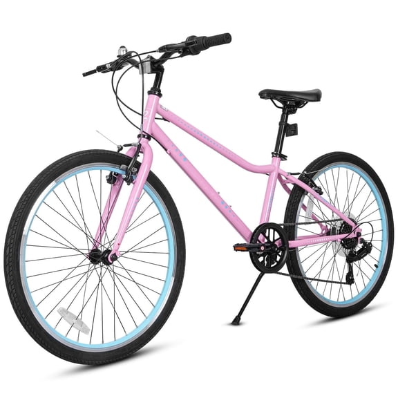 Hykolity 24-in Kid Mountain Bike 7 Speed Youth Bicycles for Teenager Girls Bicycle Ages 14 and Up Fits Riders 58-68 Adjustable Seat Dual Brake Outdoor Cycling, Pink