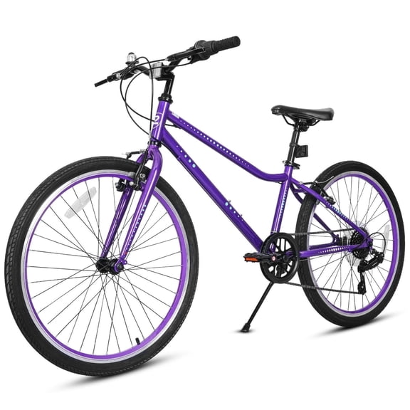Hykolity 24-in Kid Mountain Bike 7 Speed Youth MTB for Teenager Girls Bicycle Ages 14 and Up Fits Riders 58-68 in Outdoor Sport Purple