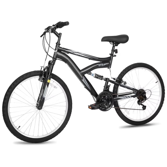 Hykolity 24 inch Kids Mountain Bike MTB 18 Speed Teen Bicycle Boy Girl Riders Age 8-15 Years Height 58-68 Sport Full Suspension Outdoor Dark Black