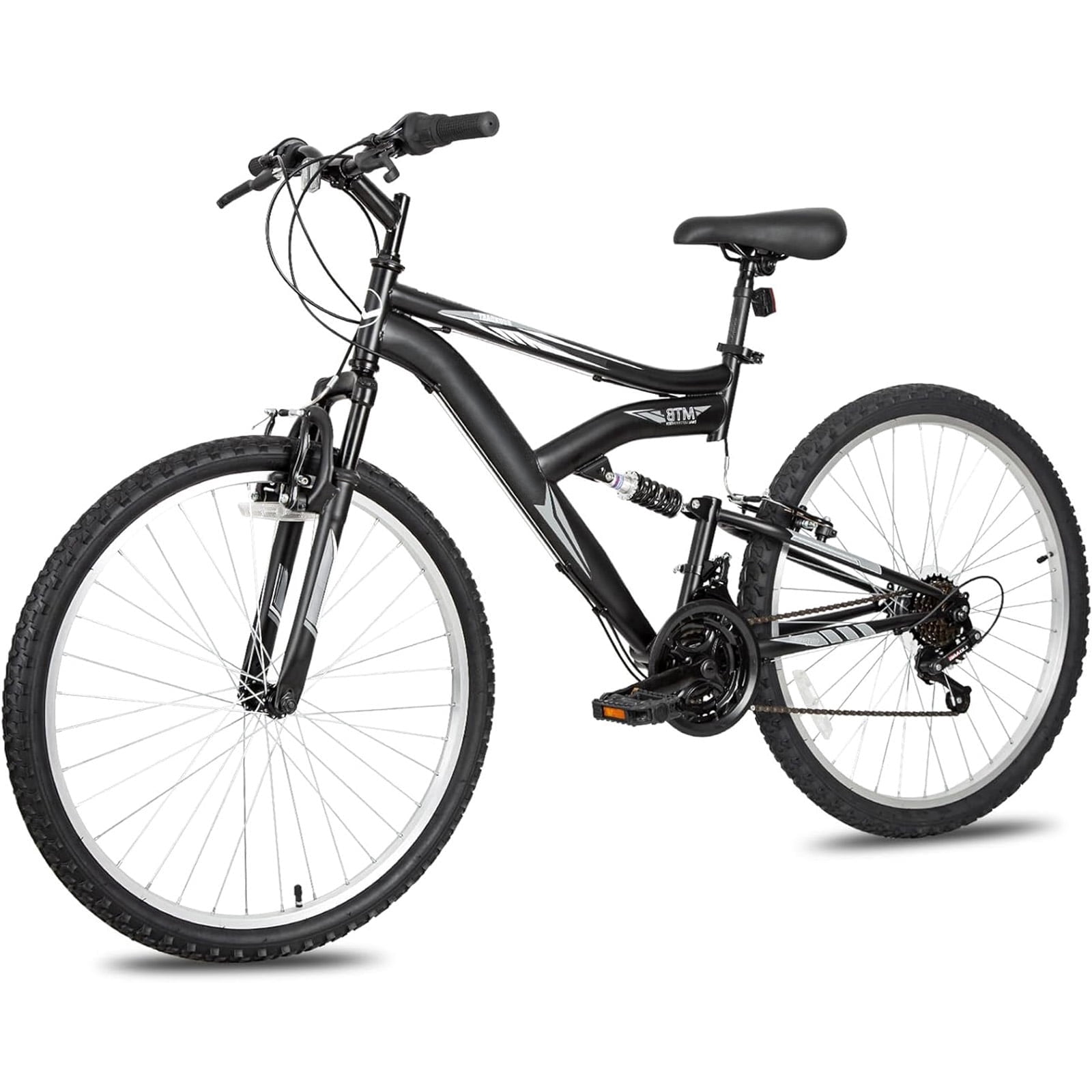 Hykolity 26 in Mountain Bike Sport Bicycle, 18 Speed Mtb Cycling for Adult Men Women Age 14+, Dual Full Suspension Outdoor Sport Bikes, Black