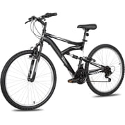 Hykolity 26 in Mountain Bike Sport Bicycle, 18 Speed Mtb Cycling for Adult Men Women Age 14+, Dual Full Suspension Outdoor Sport Bikes, Black