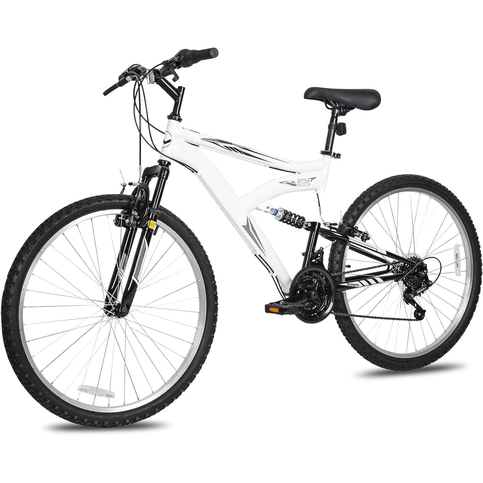 Hykolity, Mountain Bike, 26 in, 18-Speed Full Suspension, White