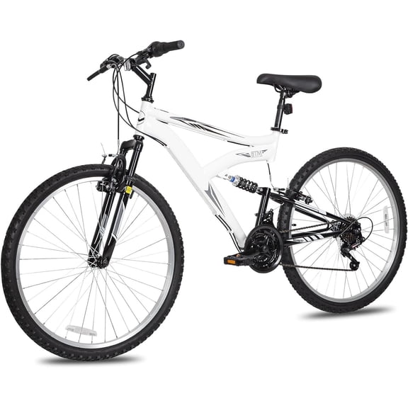 Hykolity 26 in Mountain Bike Sport Bicycle, 18 Speed Mtb Cycling for Adult Men Women Age 14+, Dual Full Suspension Outdoor Sport Bikes, White