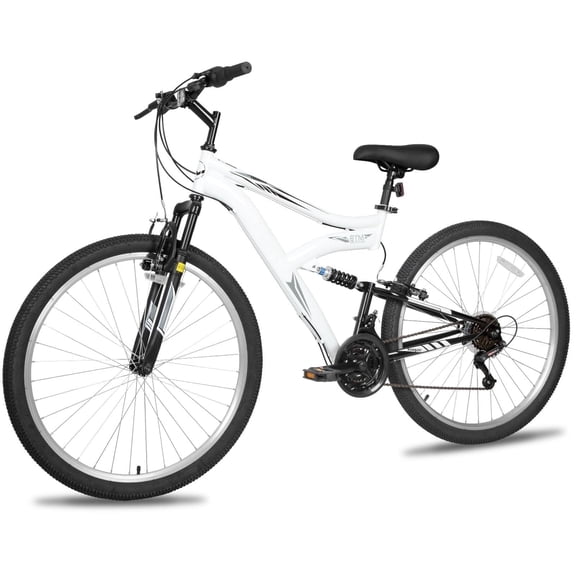 Hykolity 26 inch Mountain Bike MTB Outdoor Bicycle Sport Bikes Cycling 18 Speed Trail Off Road Full Suspension for Adult Unisex White