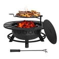 thumbnail image 1 of Hykolity 35 Inch Fire Pit with Cooking Grate & Charcoal Pan, Outdoor Wood Burning BBQ Grill Firepit Bowl with Cover Lid, Steel Round Table for Backyard Bonfire Patio Picnic, 1 of 8