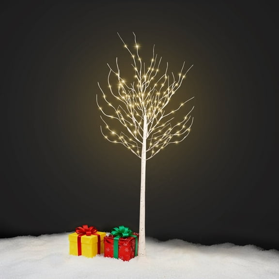 Hykolity 6ft LED Birch Tree, with Warm White Lights for Outdoor Indoor Christmas & Wedding Decor