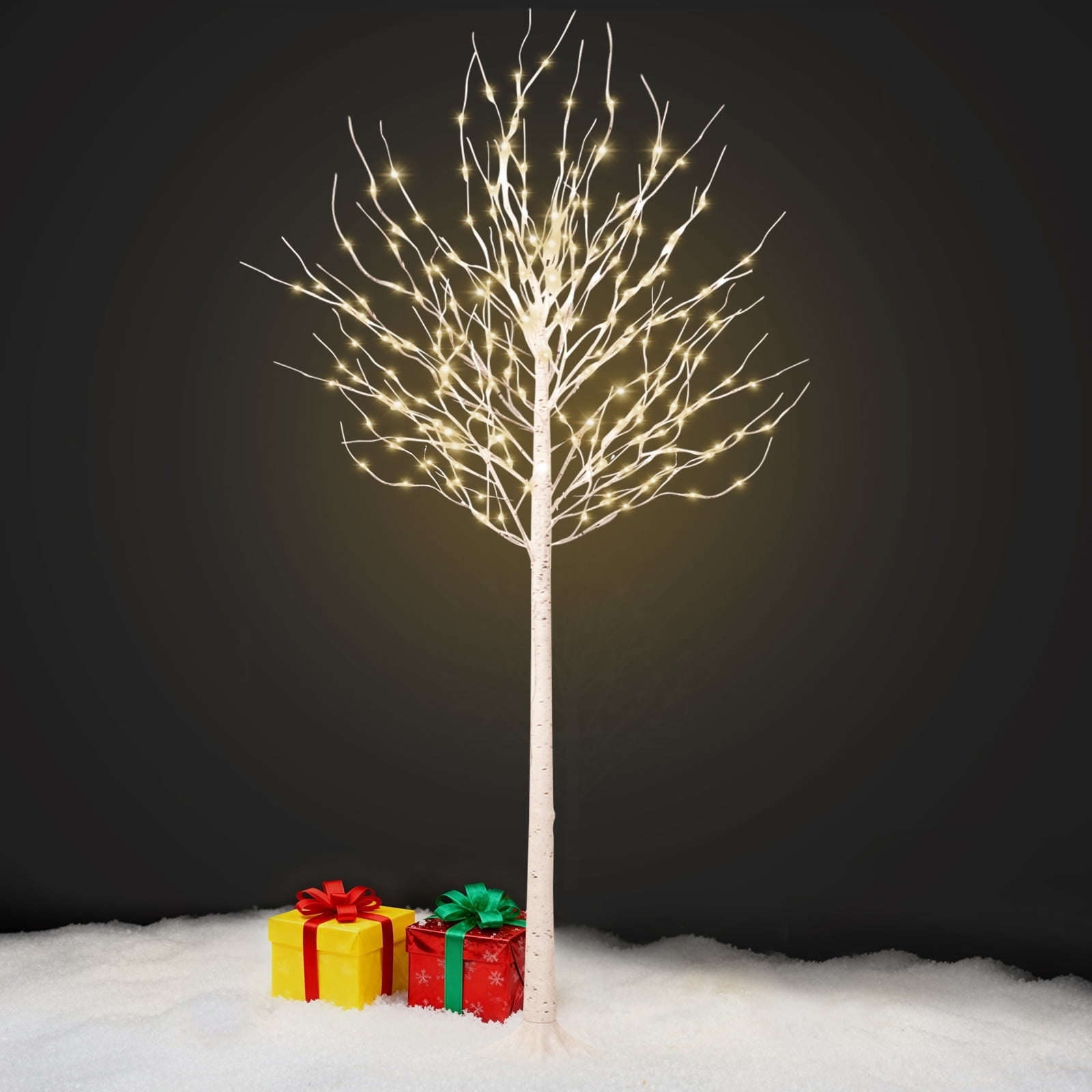 Hykolity 8ft LED Birch Tree, with Warm White Lights for Outdoor Indoor Christmas & Wedding Decor