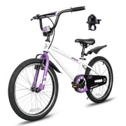 Hykolity BMX Kids Bike 20 In Beginner Bicycle For Child Boys Girls Ages 6-12 with High Carbon Steel Frame Adjustable Seat Kickstand, White