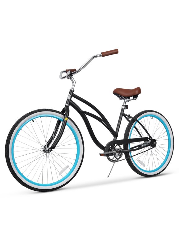 Cruiser Bike 26 inch City Beach Bicycle for Women Men Age 14+ Commuter Bikes Rider Height 60–74 in Single Speed with Coaster Brake, Comfortable Seat, Black