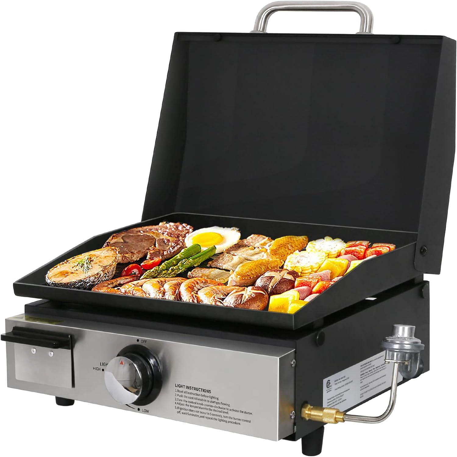 Hykolity Heavy Duty 17 in. Portable Propane Tabletop Griddle with Hood