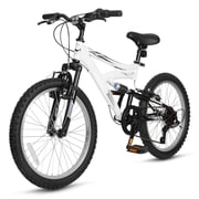 Hykolity Kids Mountain Bike 20 inch MTB Bicycle Age 6-12 Years Height 42-56 in Tween Cycling Full Suspension Sport Outdoor Bikes - Pale White