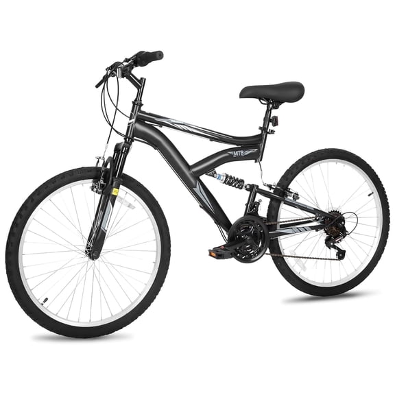 Hykolity Kids Mountain Bike 24 inch MTB Bicycle Age 8-14 Years Height 56-66 in Tween Cycling Full Suspension Sport Outdoor Bikes - Jet Black