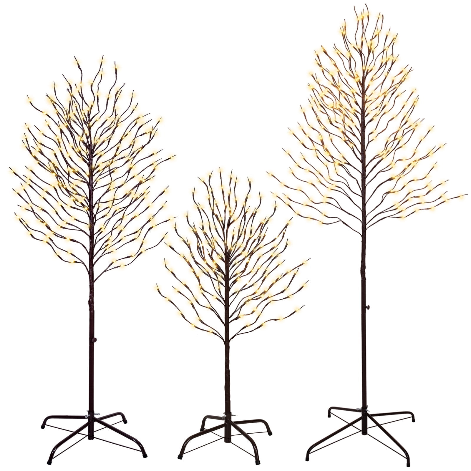 Hykolity Star Light Trees Set of 3, 3ft & 5ft & 6ft Lighted Branches with Warm White Fairy Lights, Indoor Outdoor Christmas & Wedding Decor (Brown Branch Star Trees)