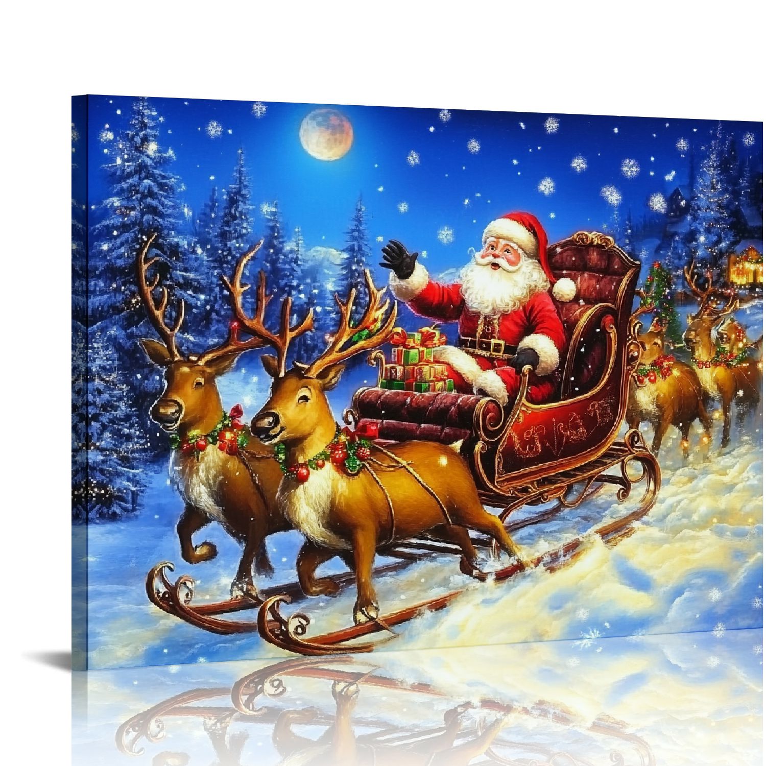 Hyky Santa Claus Sleigh Reindeers Canvas Art Modern Prints for Living
