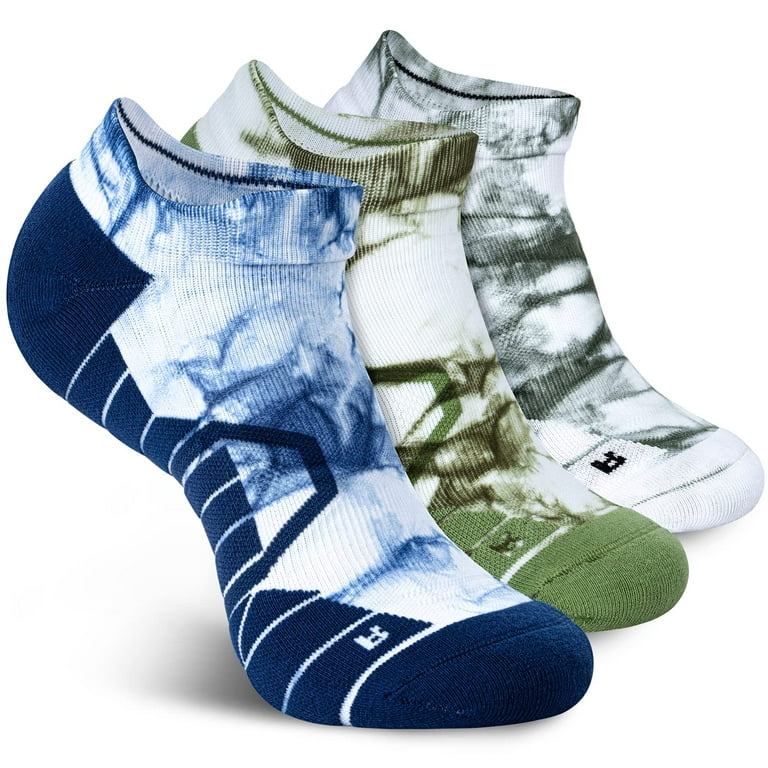 Hylaea Low Cut Socks for Running Sports Athletic Walking Golf Tie-dyed  Pattern No Show Compression Blue Green Medium 