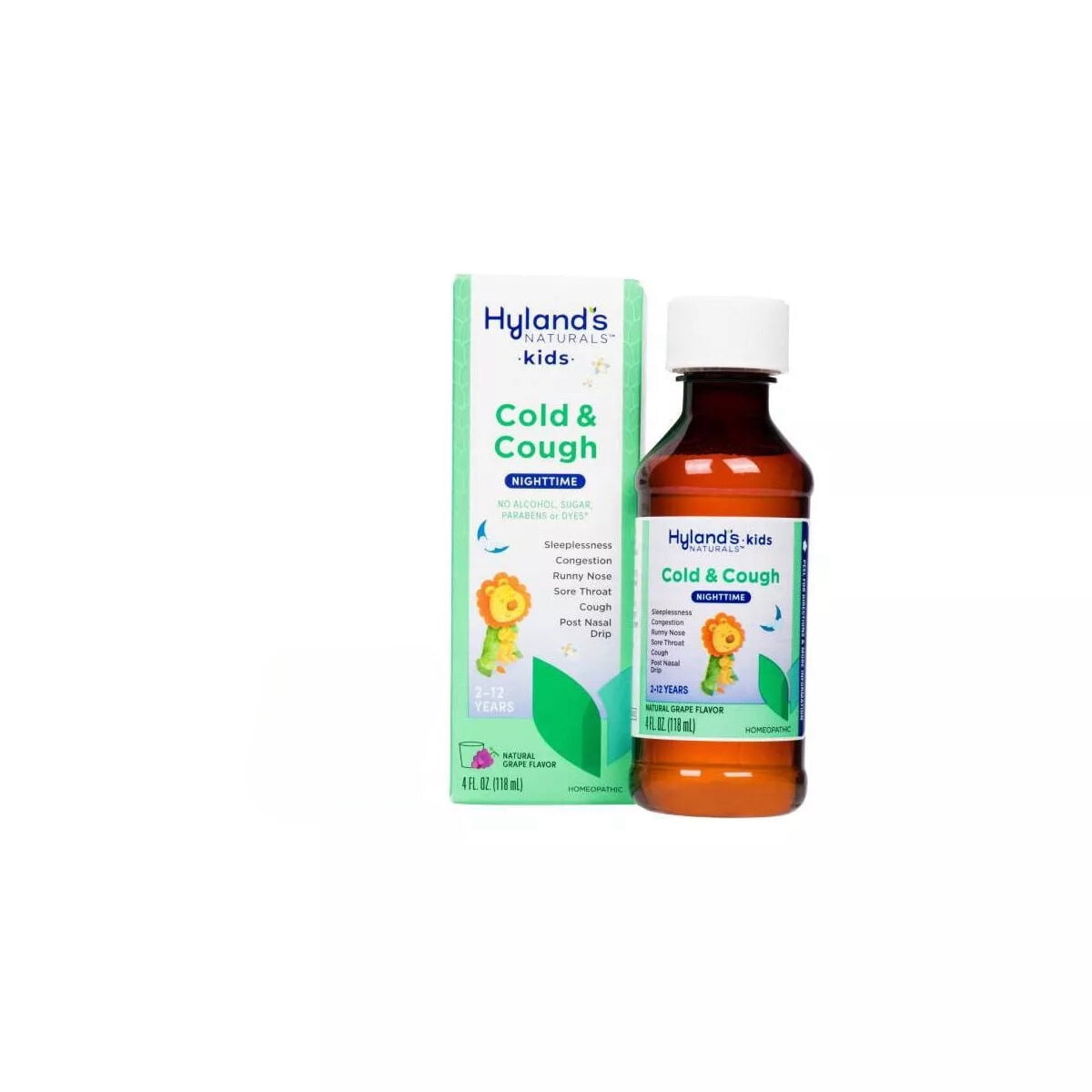 Hyland's 4 Kids, Cold 'n Cough Nighttime, Ages 2-12, Natural Grape Flavor, 4 fl oz (118 ml)