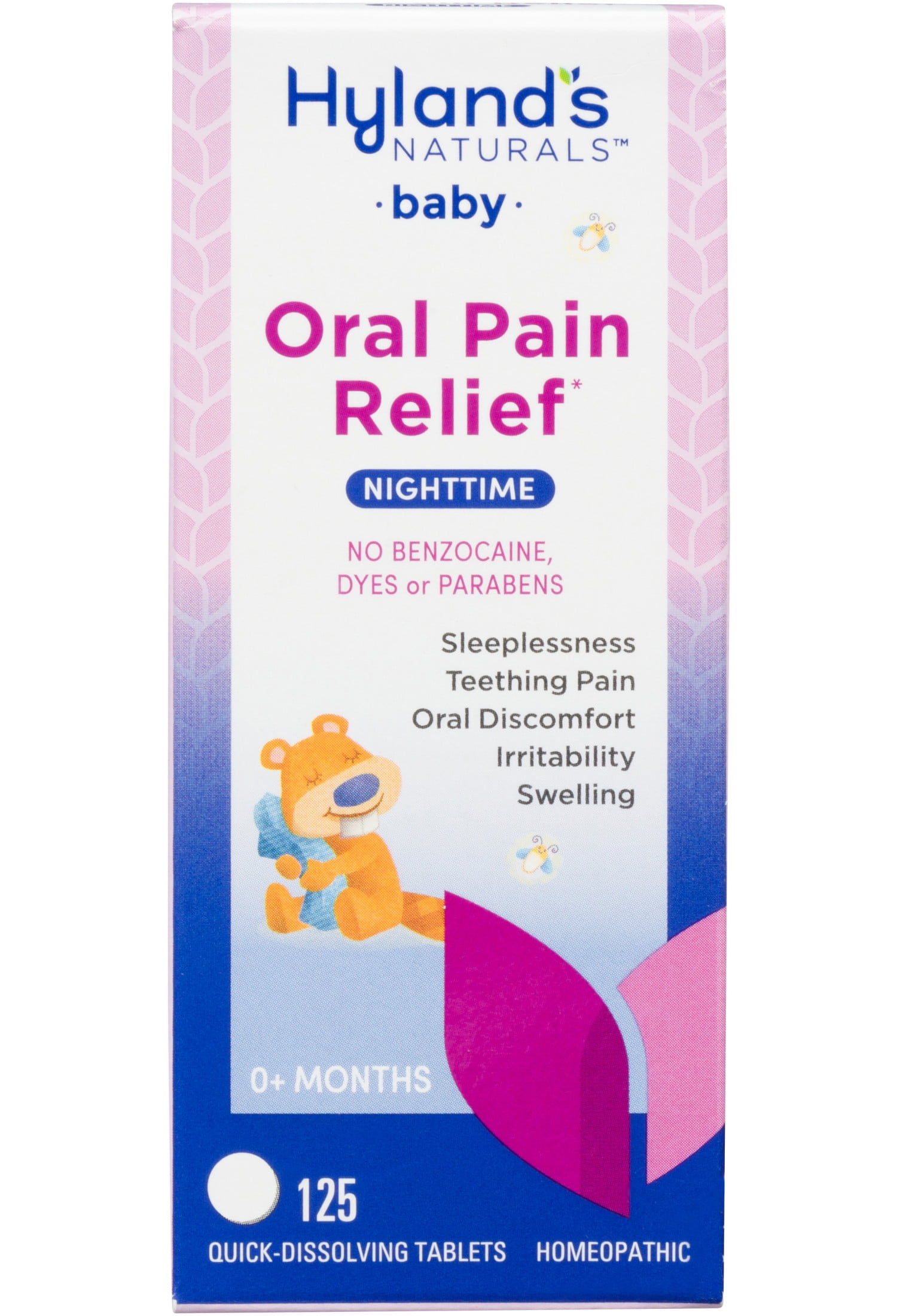 Hyland's Baby Oral Pain Relief Nighttime with Chamomile, 125 Quick-Dissolve Tablets for Infant Oral Care