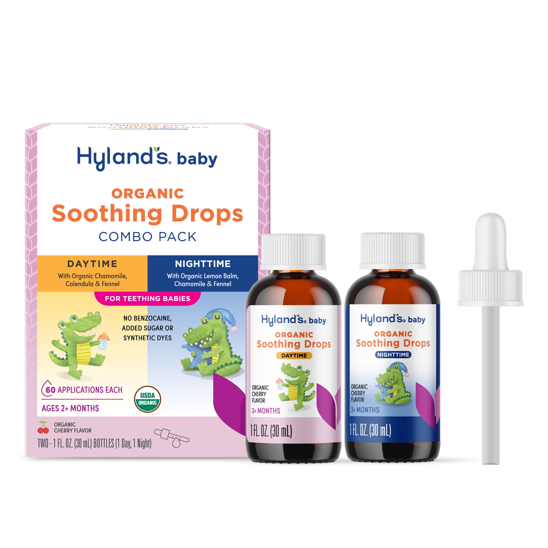Hyland's Baby Organic Soothing Drops with Chamomile Day & Night Combo Pack, Infant Oral Care