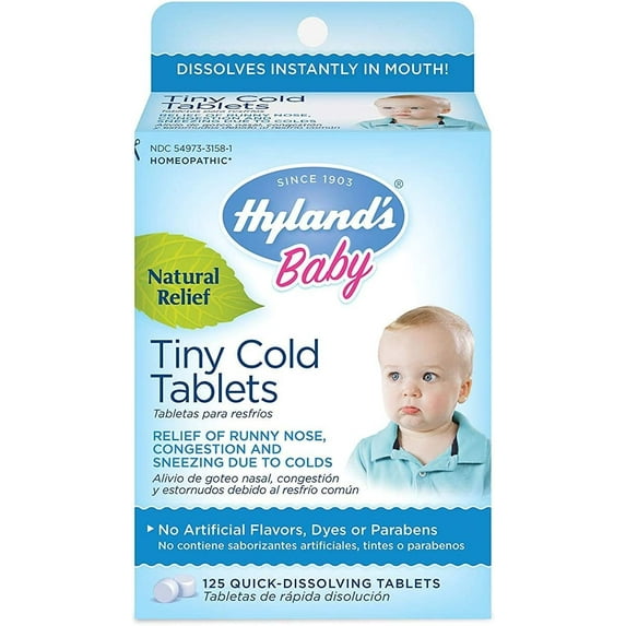 Hyland's Baby Tiny Cold Tablets | Natural Relief of Runny Nose, Congestion, and Occasional Sleeplessness Due to Colds | Baby Medicine | Sore Throat | Teething Tablets |125 Quick-Dissolving Tablets