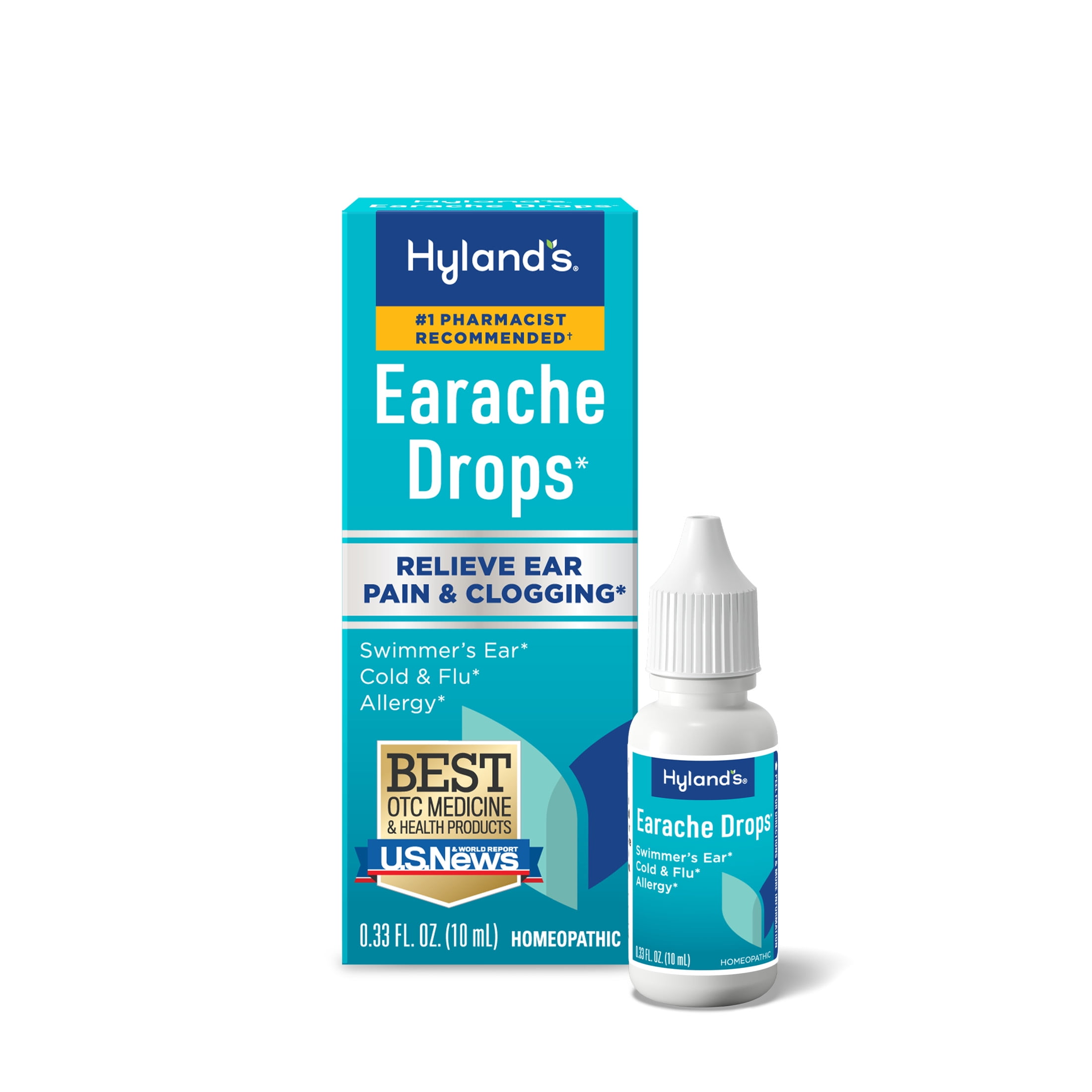 Hyland's Earache Drops, Natural Relief of Earaches & Clogging from Swimmers Ear, Colds, & Allergies, .33 fl oz