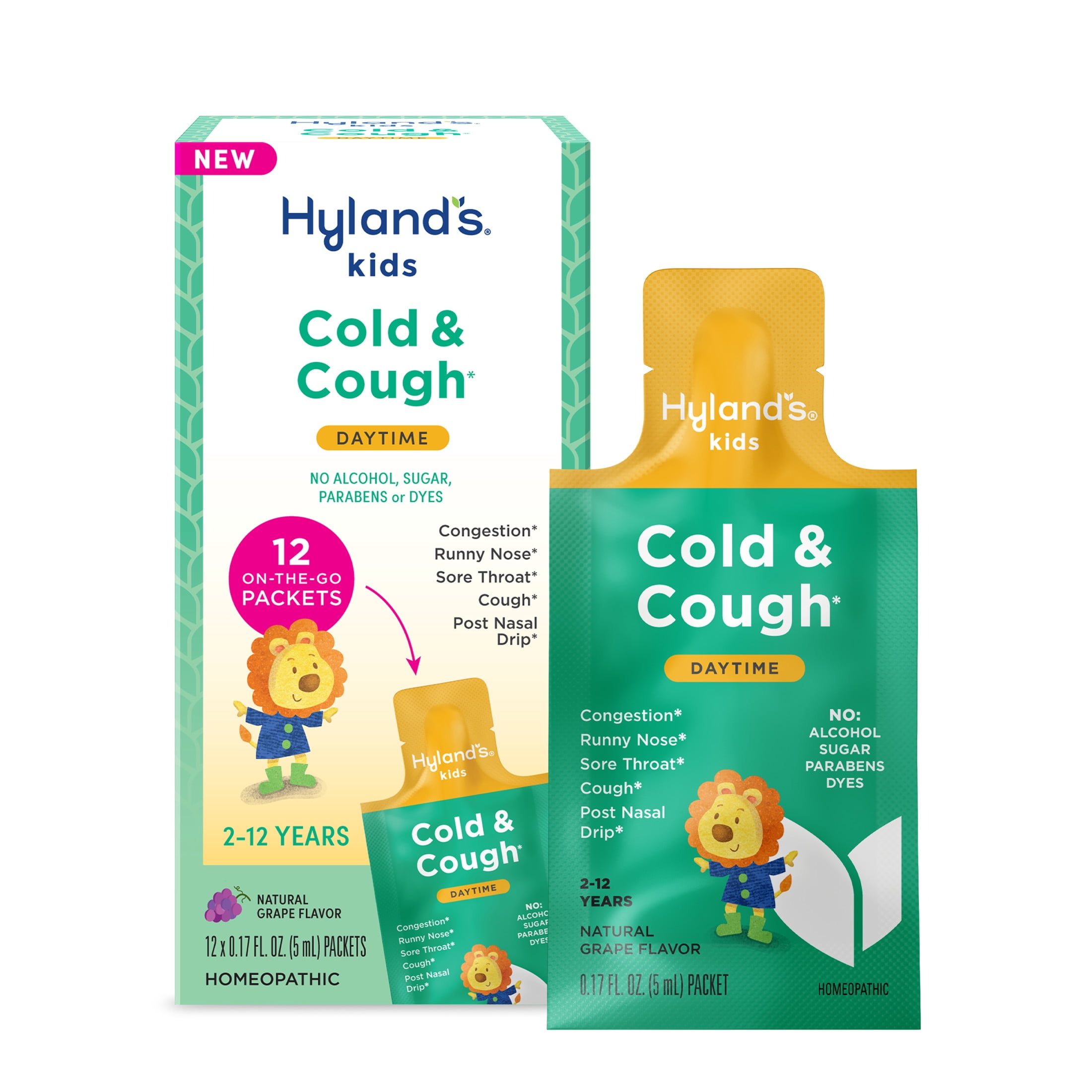 Hyland's Kids Cough & Cold Daytime Packets, On-the-Go Cold Relief​, Grape Flavor