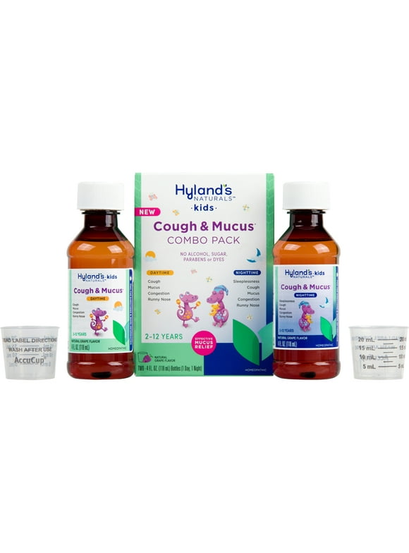 Hyland's Kids Cough & Mucus, Ages 2-12, Day & Night Combo Pack, Grape, 8 fl oz
