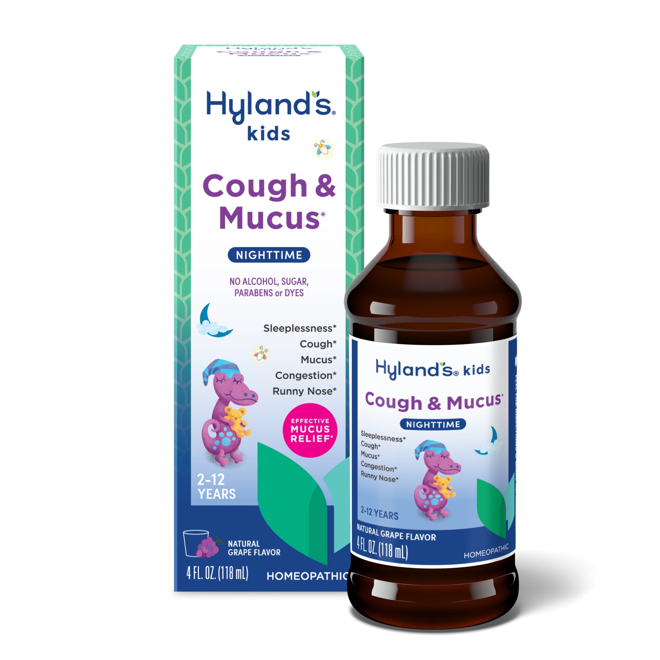 Hyland's Kids Cough & Mucus, Ages 2-12, Nighttime, Grape, 4 fl oz
