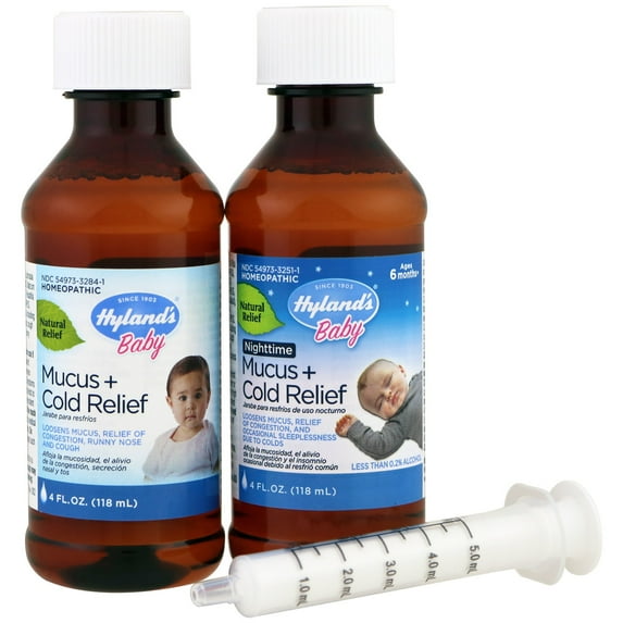 Hyland's Naturals Baby Mucus + Cold Relief, Day & Night Value Pack, Ages 6 Months+, 4 fl oz (118 ml) Each