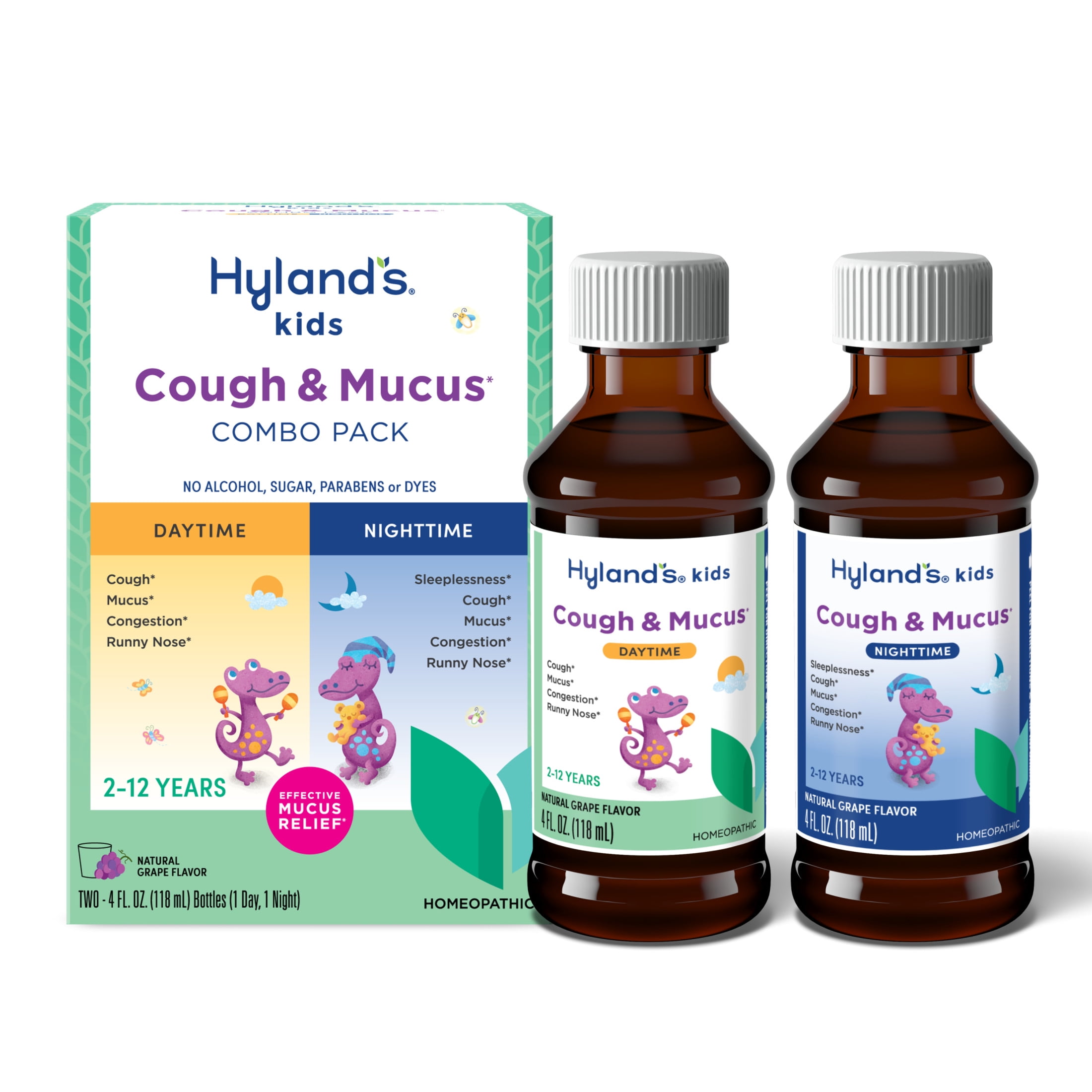 Hyland's Kids Cough & Mucus Grape Liquid, Day & Night Combo Pack, 8 fl oz