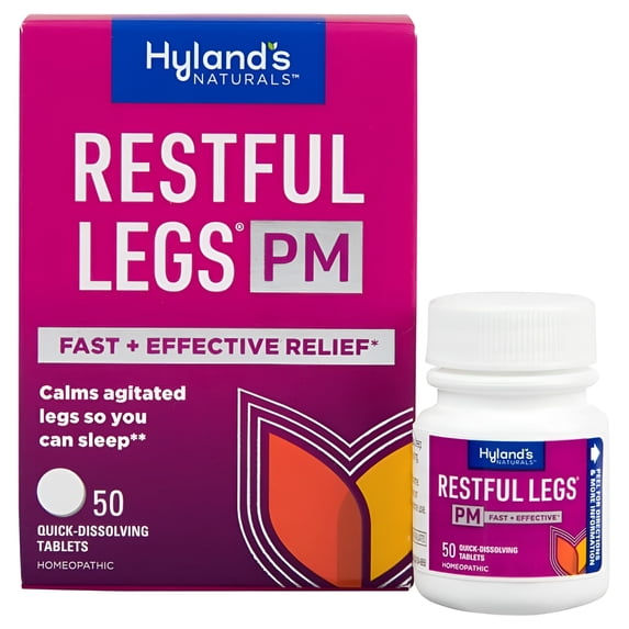 Hyland's Naturals Restful Legs Nighttime PM Tablets 50 Ct | Restless Legs Syndrome Relief | Leg Pain Relief | Hylands Leg Cramps Relief | Calm Legs | Instant Relief for Restless Legs | Hylands Sleep