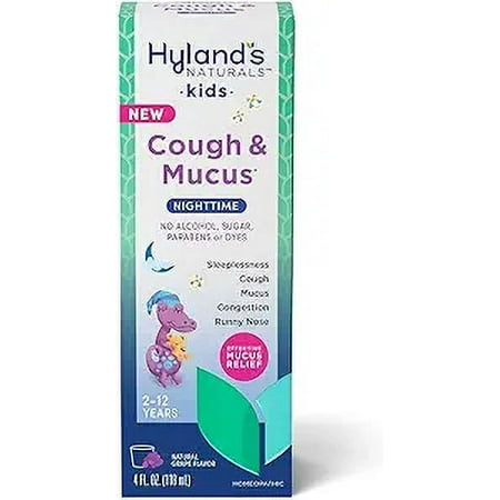 Hylands Naturals Kids Nighttime Cough And Mucus Grape Liquid, 4 Oz, 6 Pack