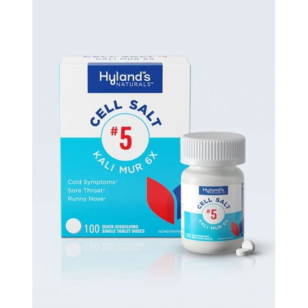 Hylands Naturals No 5 Cell Salt Kali Mur 6X Tablets, Cold and Sore Throat Relief Medicine , 100 Ea