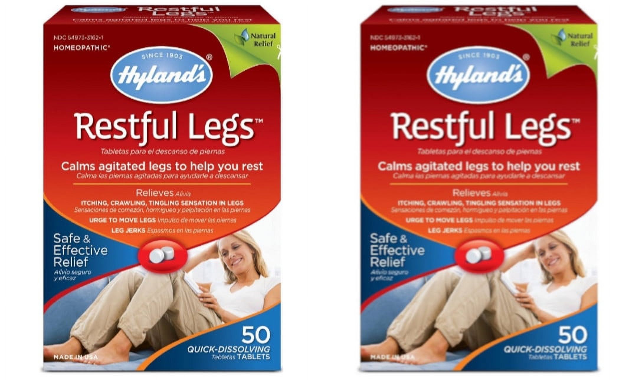 Hylands Restful Legs Safe And Effective Relief Homeopathic Tablets - 50 Ea, 2 Pack - image 1 of 1