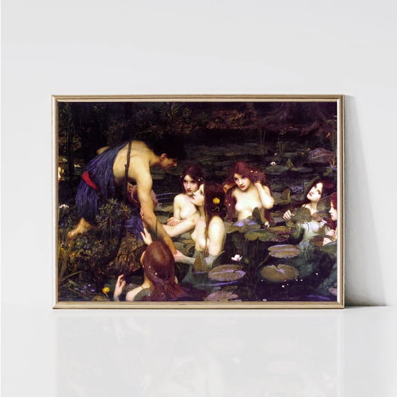 Hylas And Nymphs By John William Waterhouse, Pre-Raphaelite Art Print, Fantasy Portrait Painting, UNFRAMED PAPER POSTER, Home Decor, Vintage Gift, Living Room Dercor
