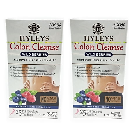 Hyleys 100% Natural Colon Cleanse Wild Berries Tea, 25 Count, Two Packs