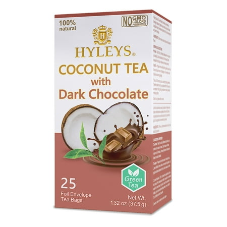 Hyleys Coconut Green Tea Bags with Chocolate, 25 Count