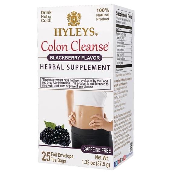 Hyleys Colon Cleanse Tea Herbal- Caffeine Free Digestive Tea Bags - Blackberry Flavor - 150 Tea Bags (6 Pack)