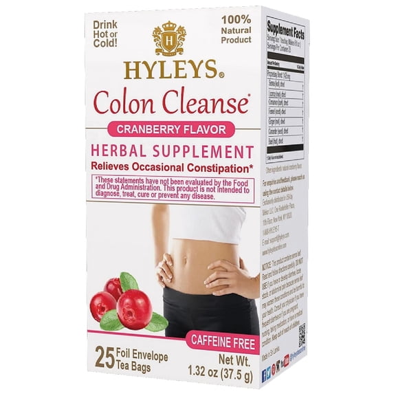 Hyleys Colon Cleanse Tea Herbal- Caffeine Free Digestive Tea Bags - Cranberry Flavor - 25 Tea Bags (1 Pack)