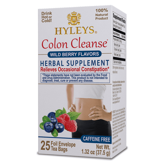 Hyleys Colon Cleanse Tea Herbal- Caffeine Free Digestive Tea Bags - Wild Berries Flavor - 25 Tea Bags (1 Pack)