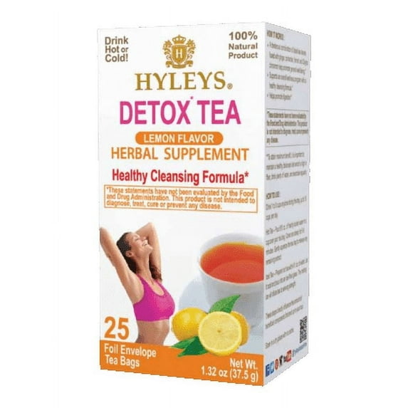 Hyleys Detox Tea for Cleanse - Black Tea with Lemon, Ginger, and Honey Flavor - 25 Tea Bags (1 Pack)