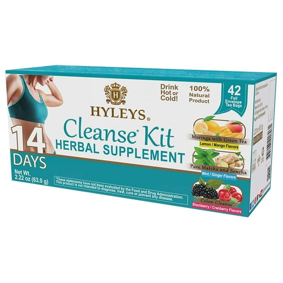 Hyleys Detox Tea for Cleanse & Weight Loss - 14 Day Cleanse Kit - 42 Tea Bags (1 Pack) | Moringa, Matcha, Senna & Natural Flavors