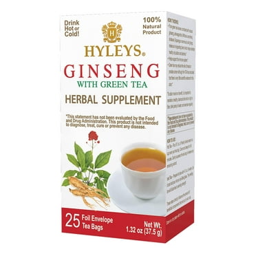 Hyleys Ginseng Root Green Tea - 25 Tea Bags - Maintains Healthy Circulation and Stamina