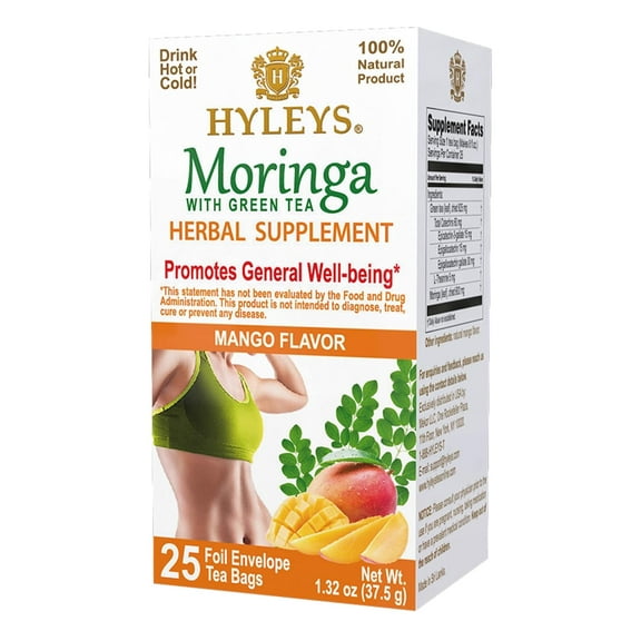 Hyleys Green Tea with Moringa Oleifera Mango Flavor - 25 Tea Bags