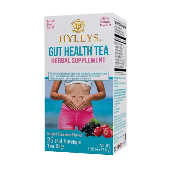 Hyleys Gut Health Tea Super Berries Flavor - 25 Tea Bags - Supports Digestive Health