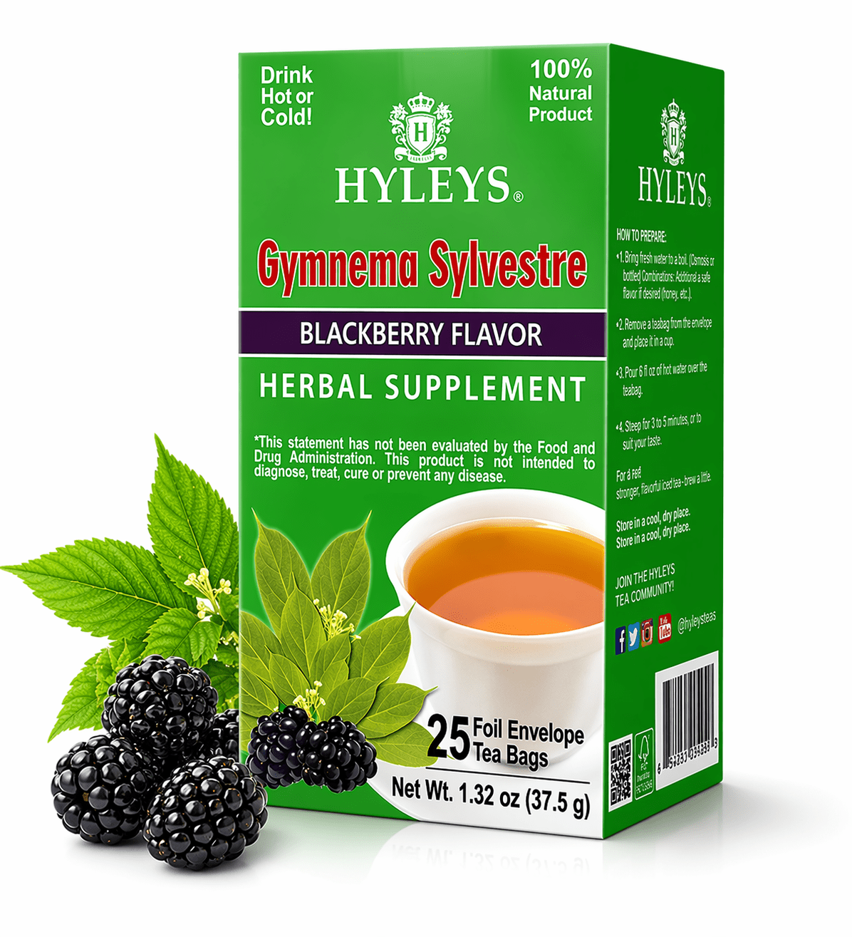 Hyleys Gymnema Sylvestre Tea - Green Tea Bags - 25 ct - Blood Sugar Support - 300 Tea Bags (12 Pack)