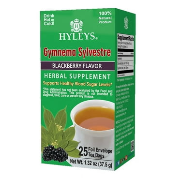Hyleys Gymnema Sylvestre with Green Tea - Blackberry Flavor - 25 Tea Bags - Promotes Healthy Blood Sugar Levels - Herbal Dietary Supplement
