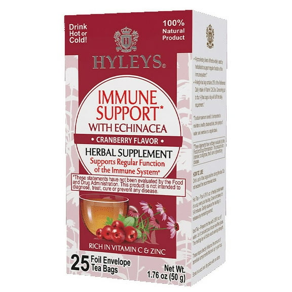 Hyleys Immune Support Tea with Echinacea - Cranberry Flavor Herbal Blend - 25 Tea Bags - Boosts Immunity