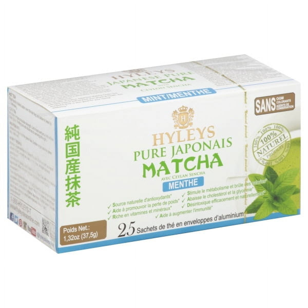 Hyleys Japanese Matcha Green Tea & Mint Blend 25 Tea Bags for Wellness & Energy