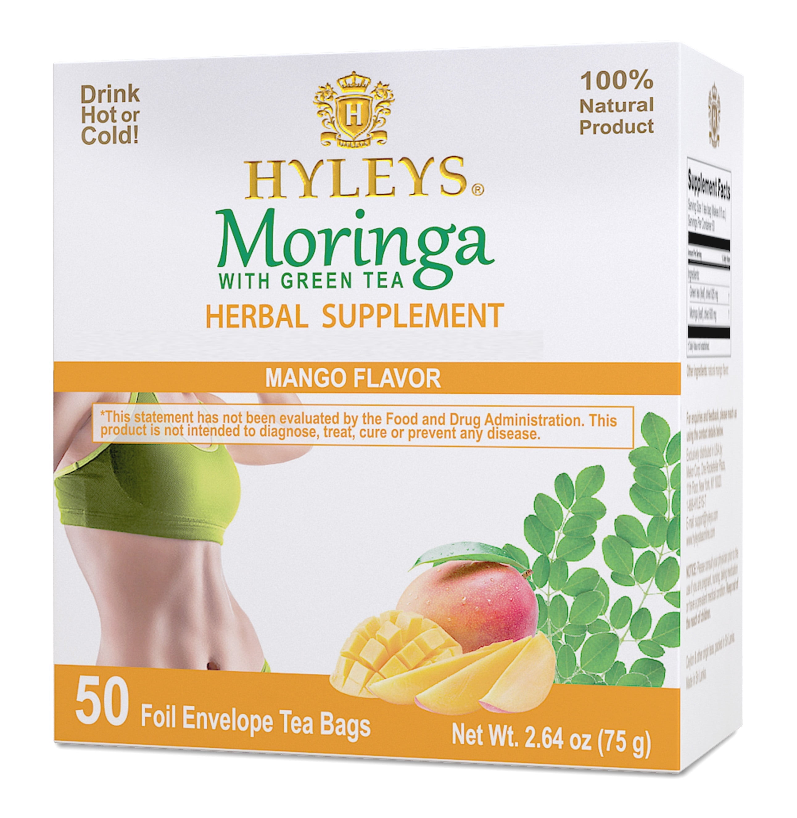 Hyleys Moringa Leaves Green Tea Bags - 50 Ct- 300 Tea Bags (6 Pack) - Mango Tea Flavor